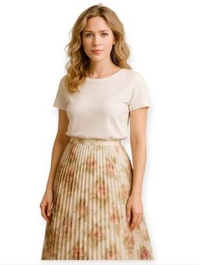 Behnaz Sarafpour Designer Floral Pleated Midi Skirt Made in Italy XS Elegant
